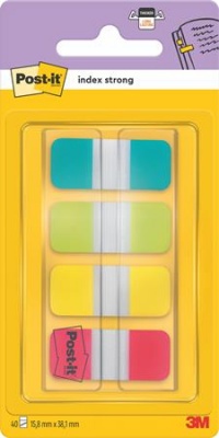 Jelölőcímke, műanyag, megerősített, 4x10 lap, 16x38 mm, 3M POSTIT, vegyes színek