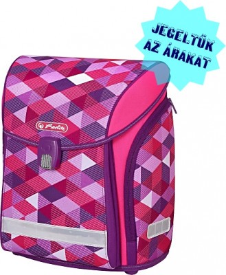 Herlitz alsós merevfalú ergonomikus iskolatáska mágneszáras Midi üres Pink Cubes